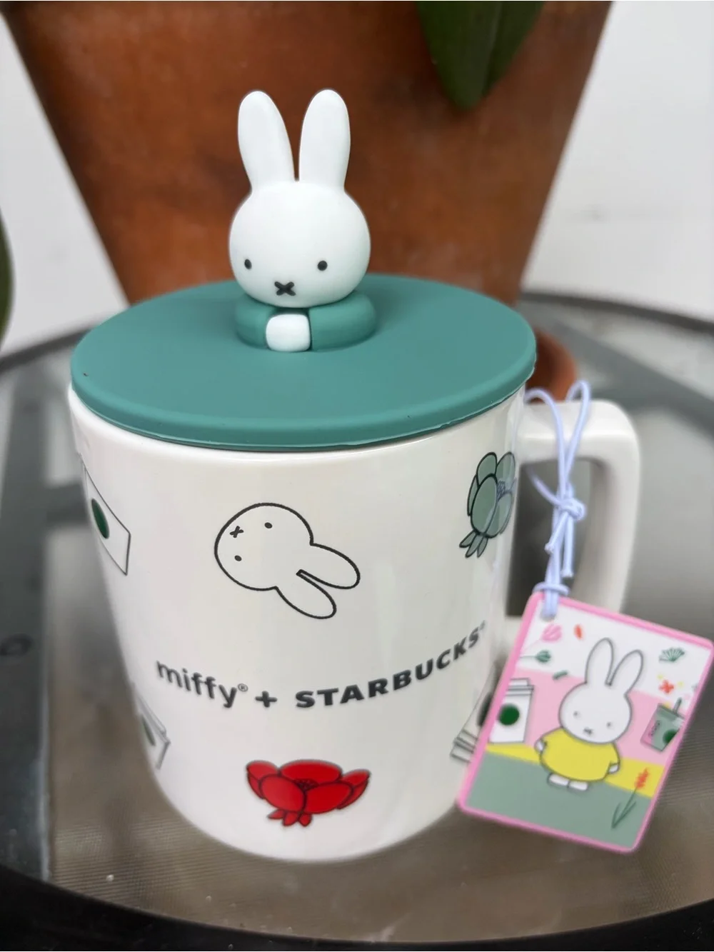 Starbucks x Miffy Ceramic Mug with Teal Lid and White Bunny Knob